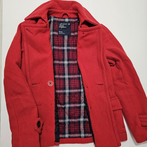 American Eagle Outfitters Wool Blend Double Breasted Peacoat Medium Red - Picture 9 of 16